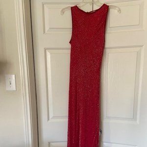 Red beaded maxi formal dress